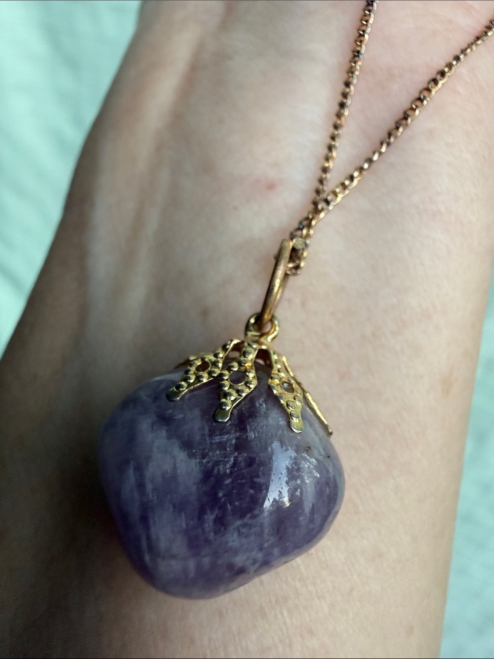Vintage Rose Gold Necklace with Purple Amethyst Stone Pendant